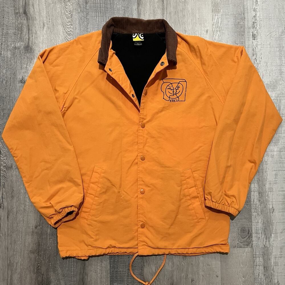 Krooked Skateboards MoonSmile Gonz Logo Orange Coach Snap Jacket Sz L Skater